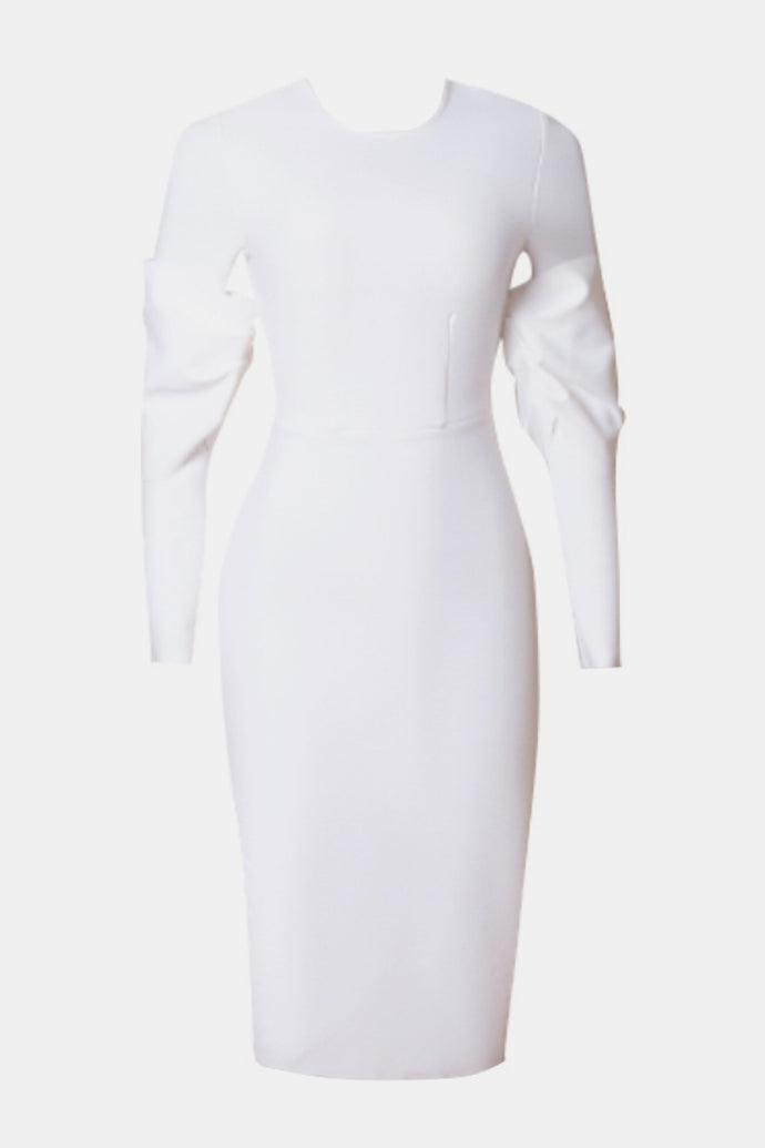 Zip-Back Slit Crewneck Bodycon Dress