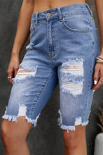 Load image into Gallery viewer, Distressed Frayed Hem Denim Bermuda Shorts
