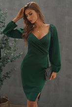 Load image into Gallery viewer, Long Balloon Sleeve Surplice Dress with Slit
