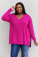 Zenana Sweater Weather Full Size Center Seam Tunic Sweater in Magenta