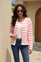 Load image into Gallery viewer, Striped Button Down Round Neck Cardigan
