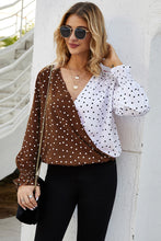 Load image into Gallery viewer, Polka Dot Color Block Surplice Blouse
