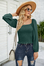 Load image into Gallery viewer, Frill Hem Smocked Balloon Sleeve Blouse
