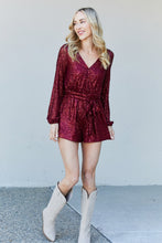 Load image into Gallery viewer, Haptics Full Size Sequin Belted V-Neck Romper
