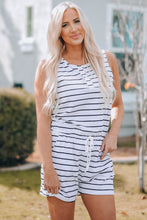 Load image into Gallery viewer, Striped Buttoned Sleeveless Romper with Pockets

