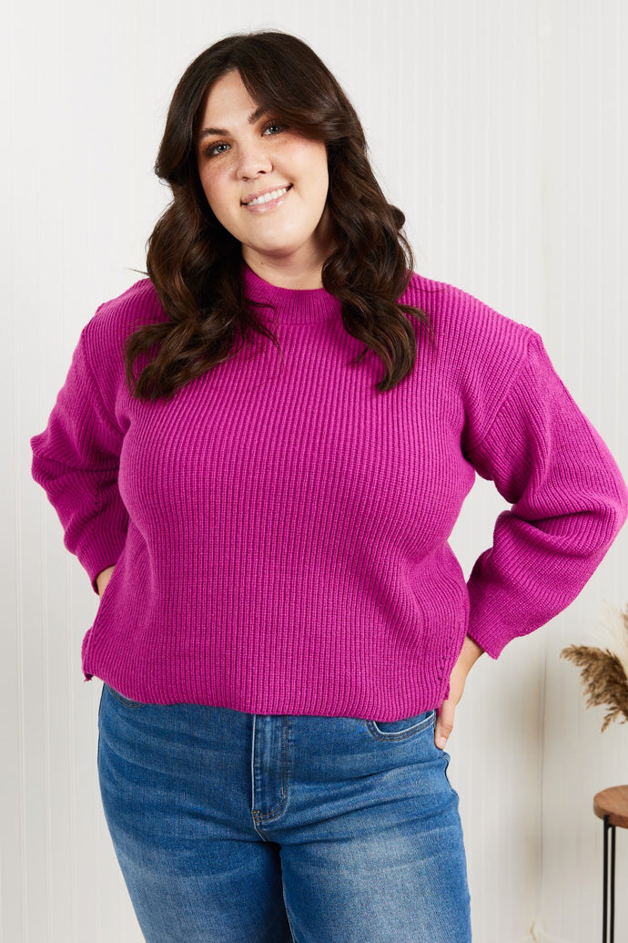 Heimish Losing Track Full Size Hem Detail Rib-Knit Sweater in Magenta