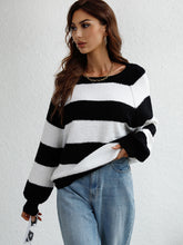 Load image into Gallery viewer, Striped Raglan Sleeve Ribbed Trim Knit Top
