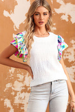 Load image into Gallery viewer, Multicolored Flutter Sleeve Round Neck Blouse
