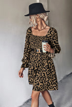 Load image into Gallery viewer, Leopard Smocked Flounce Sleeve Tiered Dress

