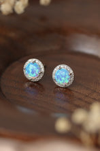 Load image into Gallery viewer, 925 Sterling Silver Platinum-Plated Opal Round Stud Earrings
