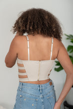 Load image into Gallery viewer, SHOPIRISBASIC Ready to Go Faux Leather Strappy Bustier Crop Top in Oyster
