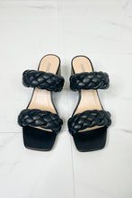 Load image into Gallery viewer, SODA Interwoven Ideas Braided Strap Block Heel Slide Sandal in Black
