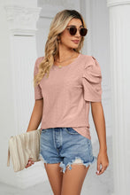 Load image into Gallery viewer, Eyelet Puff Sleeve Round Neck Blouse

