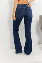 Load image into Gallery viewer, ON SALE! KANCAN Dark Blue Wash Flare mid rise jeans w/distressed Knees detail
