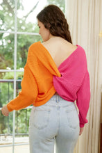 Load image into Gallery viewer, Two-Tone V-Neck Twisted Sweater
