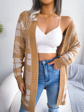 Load image into Gallery viewer, Plaid Open Front Ribbed Trim Longline Cardigan
