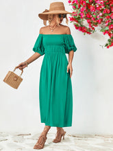 Load image into Gallery viewer, Off-Shoulder Balloon Sleeve Midi Dress
