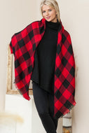 Justin Taylor Plaid Raw Hem Scarf in Black/Red