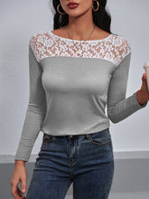 Load image into Gallery viewer, Lace Spliced Long Sleeve Tee

