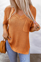 Load image into Gallery viewer, Side Slit V-Neck Short Sleeve Sweater
