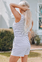 Load image into Gallery viewer, Striped Buttoned Sleeveless Romper with Pockets
