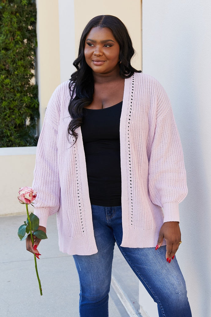 Blu Pepper Full Size Open Front Rib-Knit Cardigan