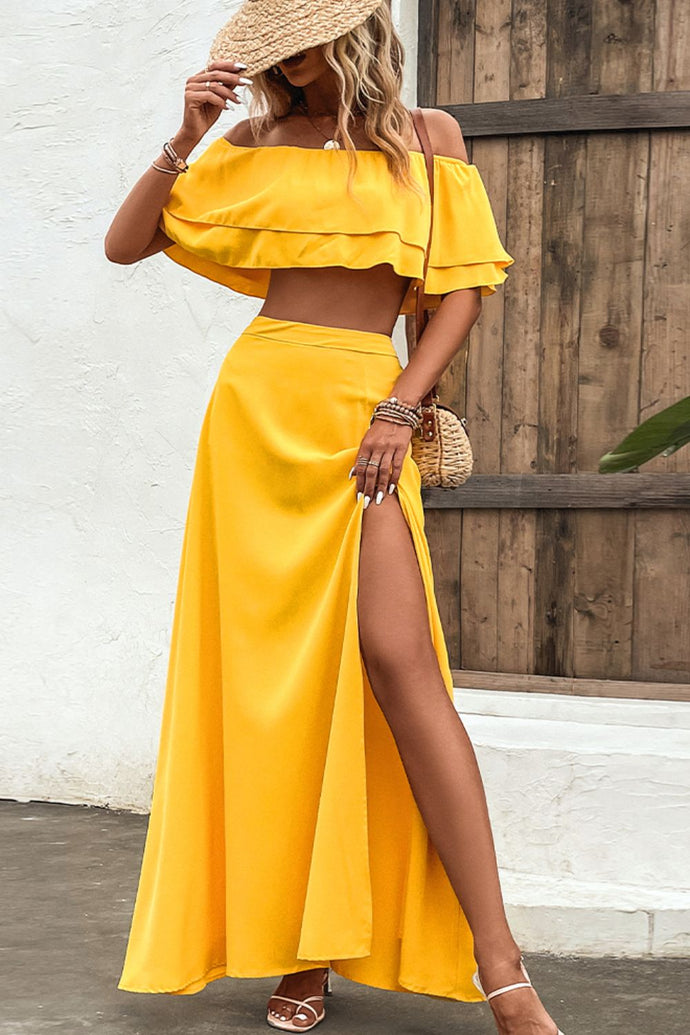 Layered Crop Top and Split Maxi Skirt Set