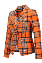 Load image into Gallery viewer, Plaid Buttoned Tulip Hem Blazer
