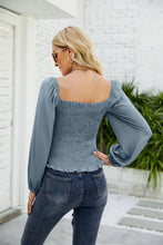 Load image into Gallery viewer, Frill Hem Smocked Balloon Sleeve Blouse
