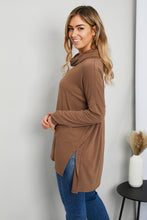 Load image into Gallery viewer, Zenana Full Size Slit High-Low Funnel Neck Top in Mocha

