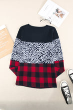 Load image into Gallery viewer, Leopard Plaid Contrast Sequin Long Sleeve Tee
