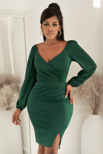 Load image into Gallery viewer, Long Balloon Sleeve Surplice Dress with Slit
