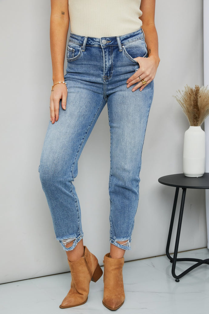 DIBS 1053 RISEN Full Size Distressed Cropped Jeans with Pockets
