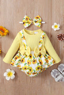 Baby Girl Floral Bow Detail Ribbed Bodysuit Dress