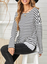 Load image into Gallery viewer, Striped Long Sleeve Lace Trim Top
