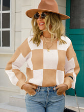 Load image into Gallery viewer, Checkered Dropped Shoulder Knit Pullover
