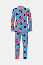 Load image into Gallery viewer, Polka Dot Floral Shawl Collar Blazer and Belted Pants Set
