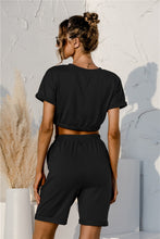 Load image into Gallery viewer, Short Sleeve Cropped Top and Drawstring Shorts Lounge Set
