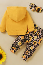 Load image into Gallery viewer, Baby Girls Sunflower Hoodie and Pants Set with Headband
