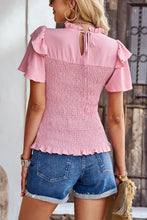 Load image into Gallery viewer, Smocked Tie Back Flutter Sleeve Blouse
