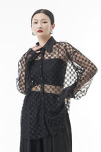 Load image into Gallery viewer, Checkered Curved Hem Button Down Sheer Shirt
