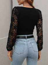 Load image into Gallery viewer, Lace Sleeve Round Neck Ribbed Top
