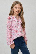 Load image into Gallery viewer, Girls Printed Notched Neck Puff Sleeve Blouse
