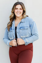Load image into Gallery viewer, Andree by Unit Full Size Pearl Trim Cropped Denim Jacket
