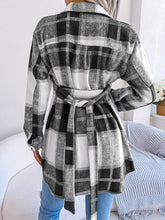 Load image into Gallery viewer, Plaid Belted Button Down Shirt Jacket
