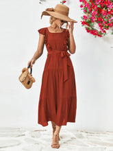 Load image into Gallery viewer, Tie Belt Ruffled Tiered Dress
