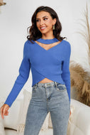Ribbed Crisscross Cutout Knit Pullover
