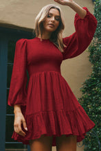 Load image into Gallery viewer, Smocked Balloon Sleeve Ruffle Hem Dress
