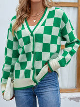 Load image into Gallery viewer, Checkered Button Front Ribbed Trim Cardigan
