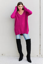 Load image into Gallery viewer, Zenana Sweater Weather Full Size Center Seam Tunic Sweater in Magenta
